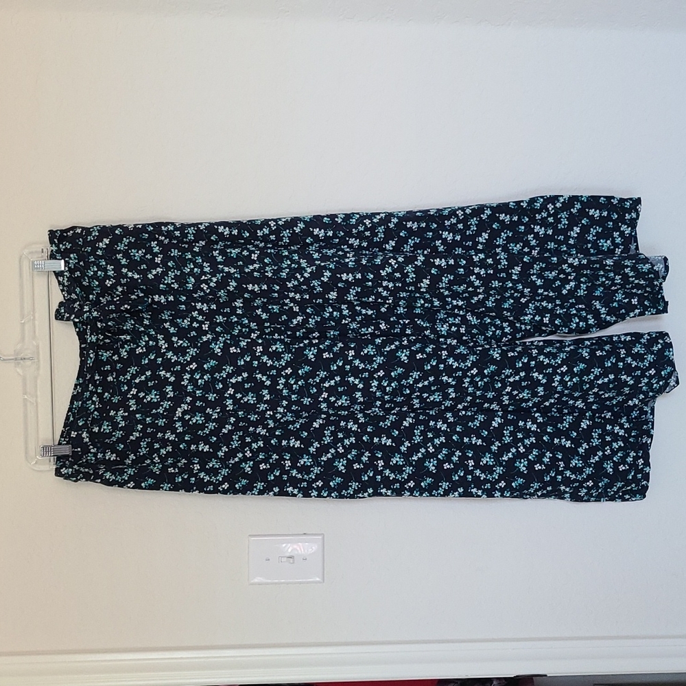 NWT J Jill Navy Blue Ditsy Floral Wide Leg Split Pants Size Large